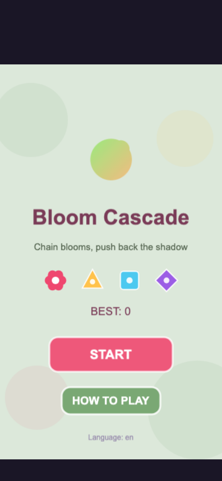Bloom Cascade start screen