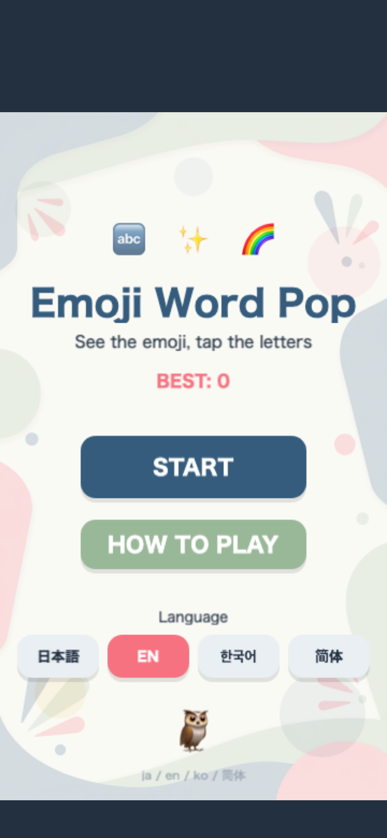 Emoji Word Pop start screen
