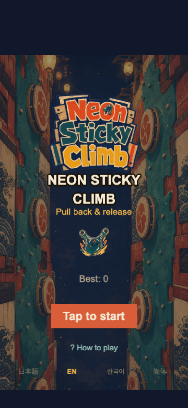 Neon Sticky Climb start screen
