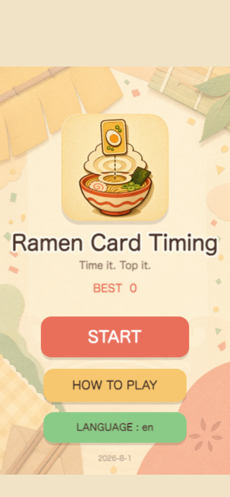Ramen Card Timing start screen