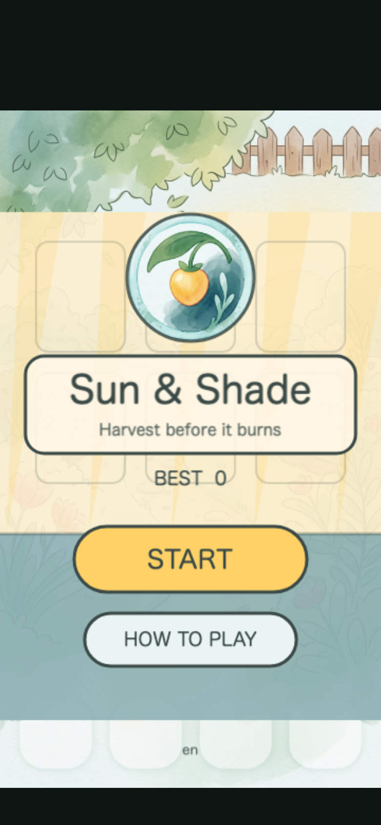 Sun & Shade start screen