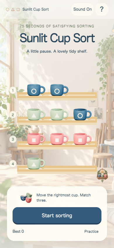 Sunlit Cup Sort start screen