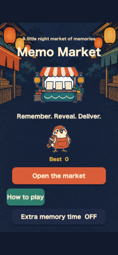 Memo Market start screen