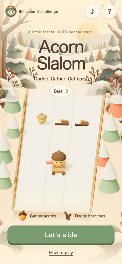 Acorn Slalom start screen
