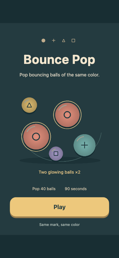 Bounce Pop start screen