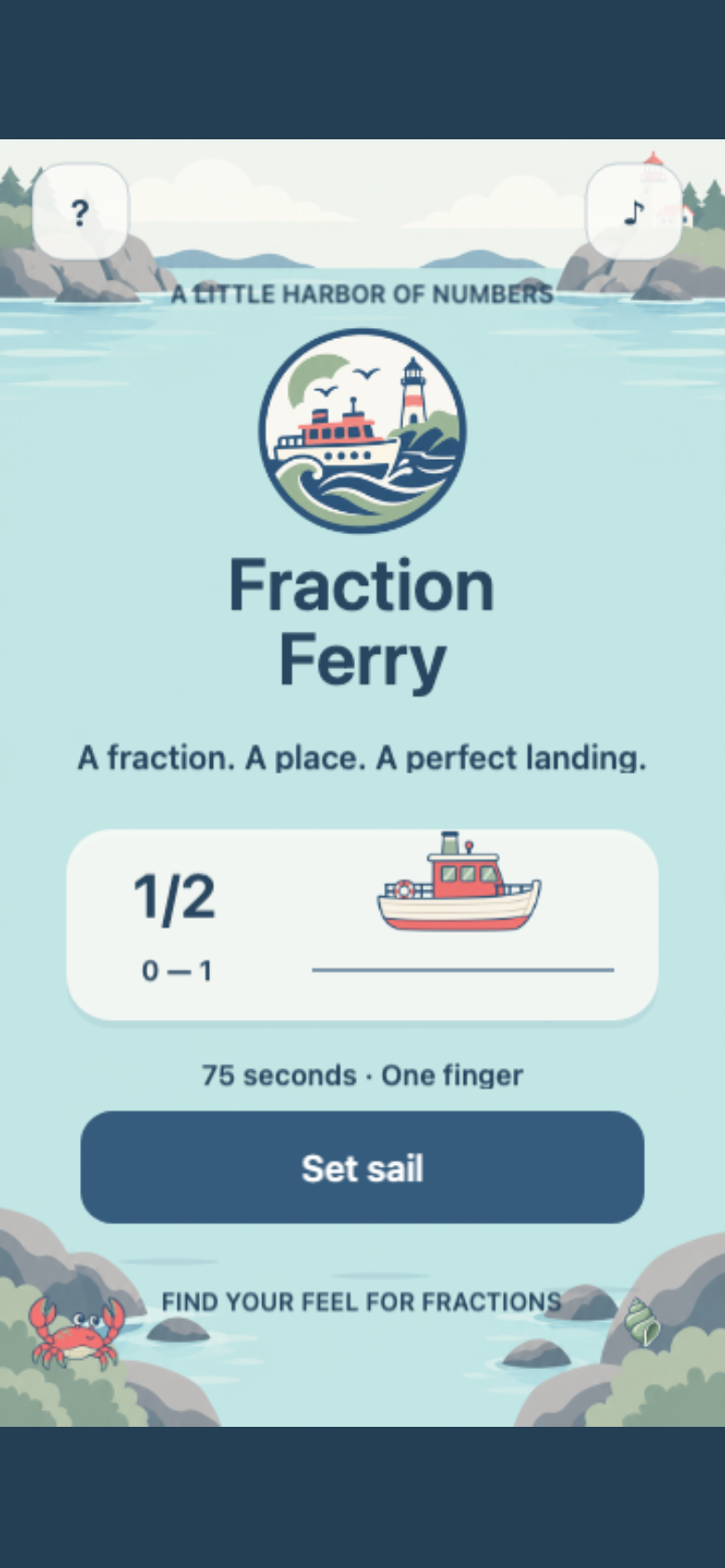 Fraction Ferry start screen