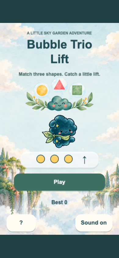 Bubble Trio Lift start screen