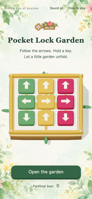 Pocket Lock Garden start screen