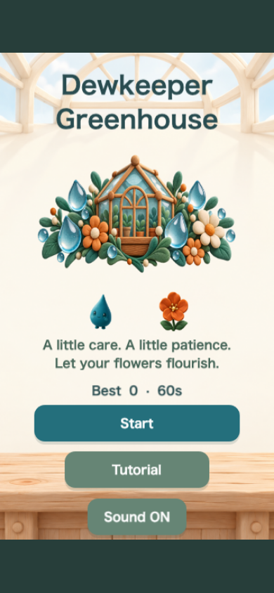 Dewkeeper Greenhouse start screen