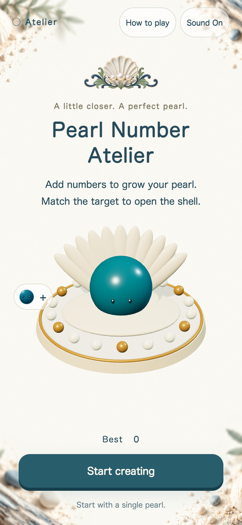 Pearl Number Atelier start screen