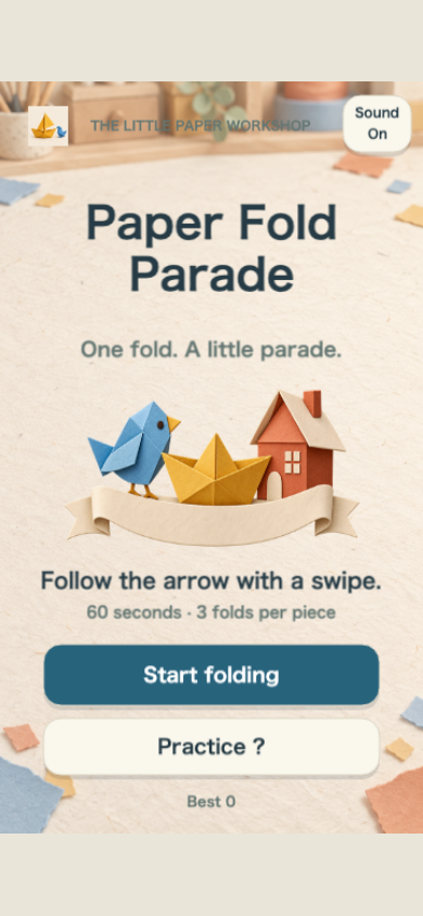 Paper Fold Parade start screen