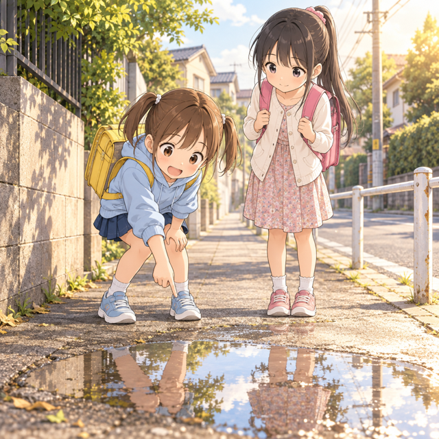 水たまりの小鳥