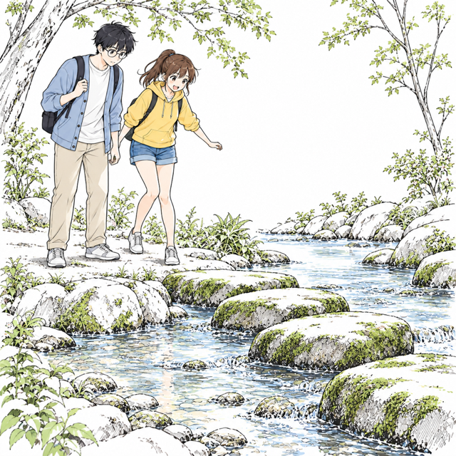 揺れる石の渡り方