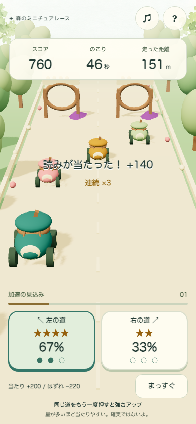 みこみ坂ダービーのプレイ中の画面